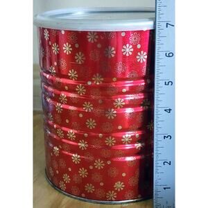 Vintage 7" Hills Brothers / Bros Coffee Can Red Atomic MCM Snowflakes W/ Lid
